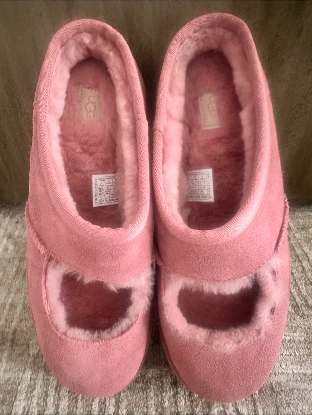 UGG Pink Suede Plush-Lined Mary Jane Slippers- Christmas in July! NWT!